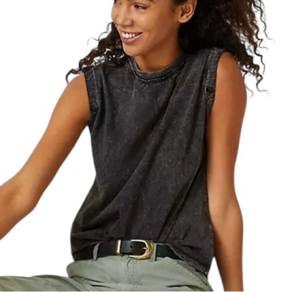 Anthropologie Pilcro Black Gray Roll-Sleeve Sustainable Tank Top - XS